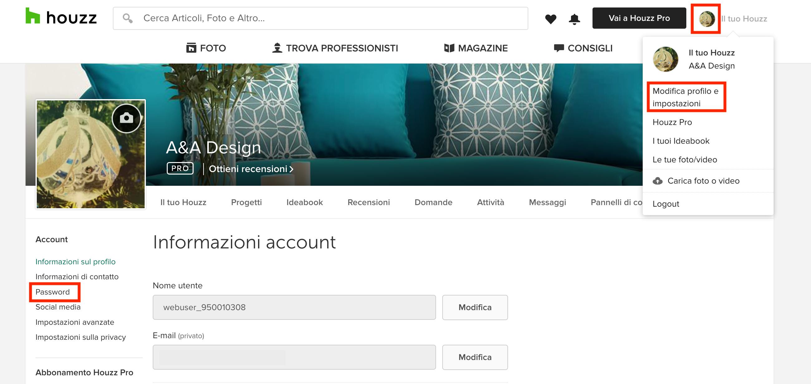 Come aggiornare o ripristinare la password? | Houzz Pro